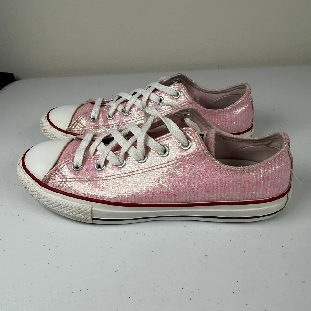 Converse Kids Size 5 Chuck Taylor All Star Pink Glitter Sparkly Low Top Sneakers